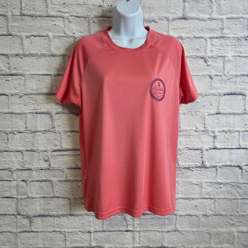 Oak Island Large Coral color UPF 50 Rash Guard Swim Shirt by Carolina Saltwater